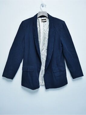 T Tahari Navy Open Blazer with Notch Lapel